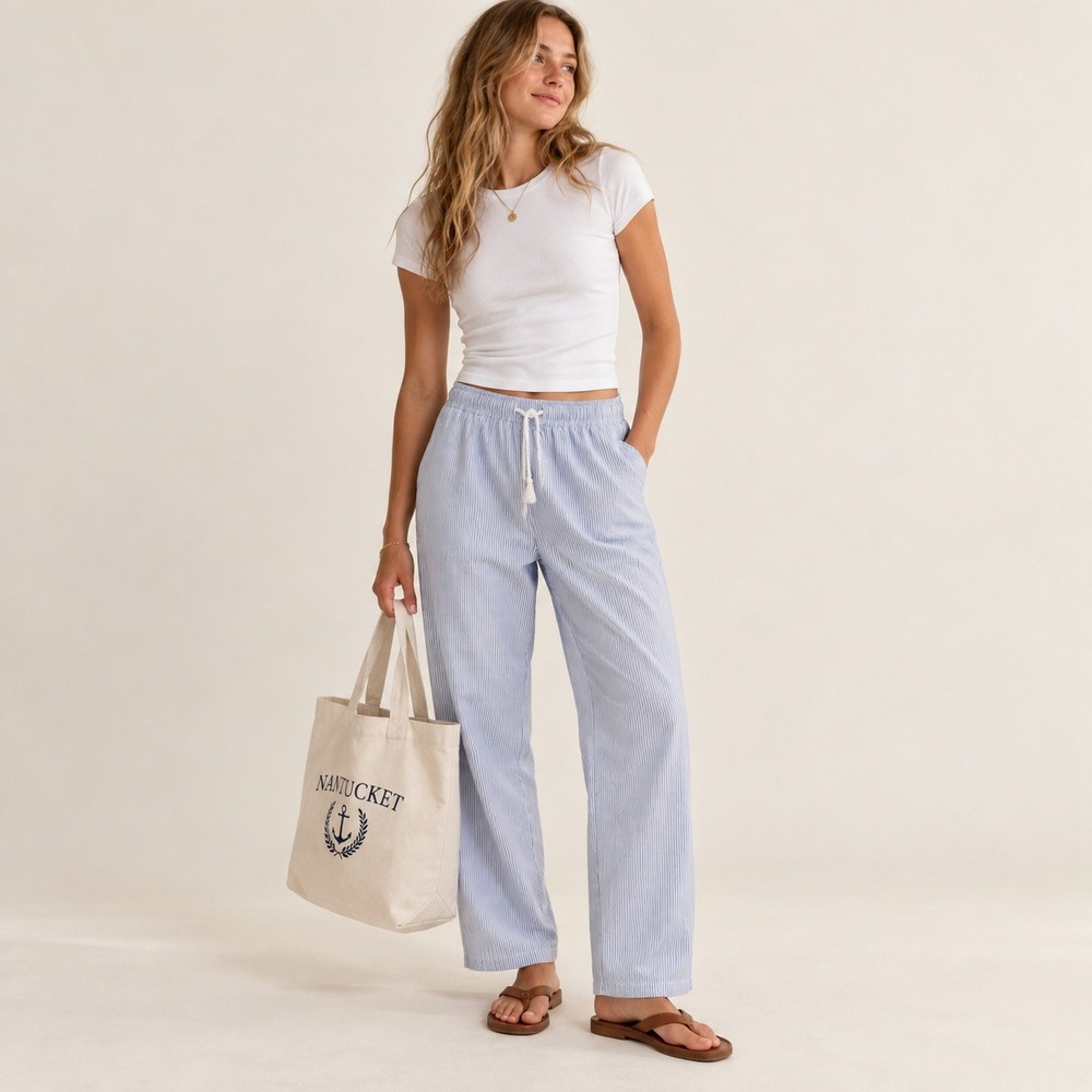 John Galt Blue White Striped Cotton Drawstring Pants S Coastal MCH002L-2324S